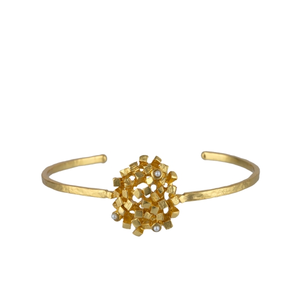 Bangle made from brass, goldplated, mini baroque pearl
